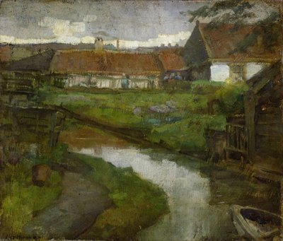 Boerderij en irrigatiesloot met boeg van roeiboot, 1898-99 door Piet Mondrian